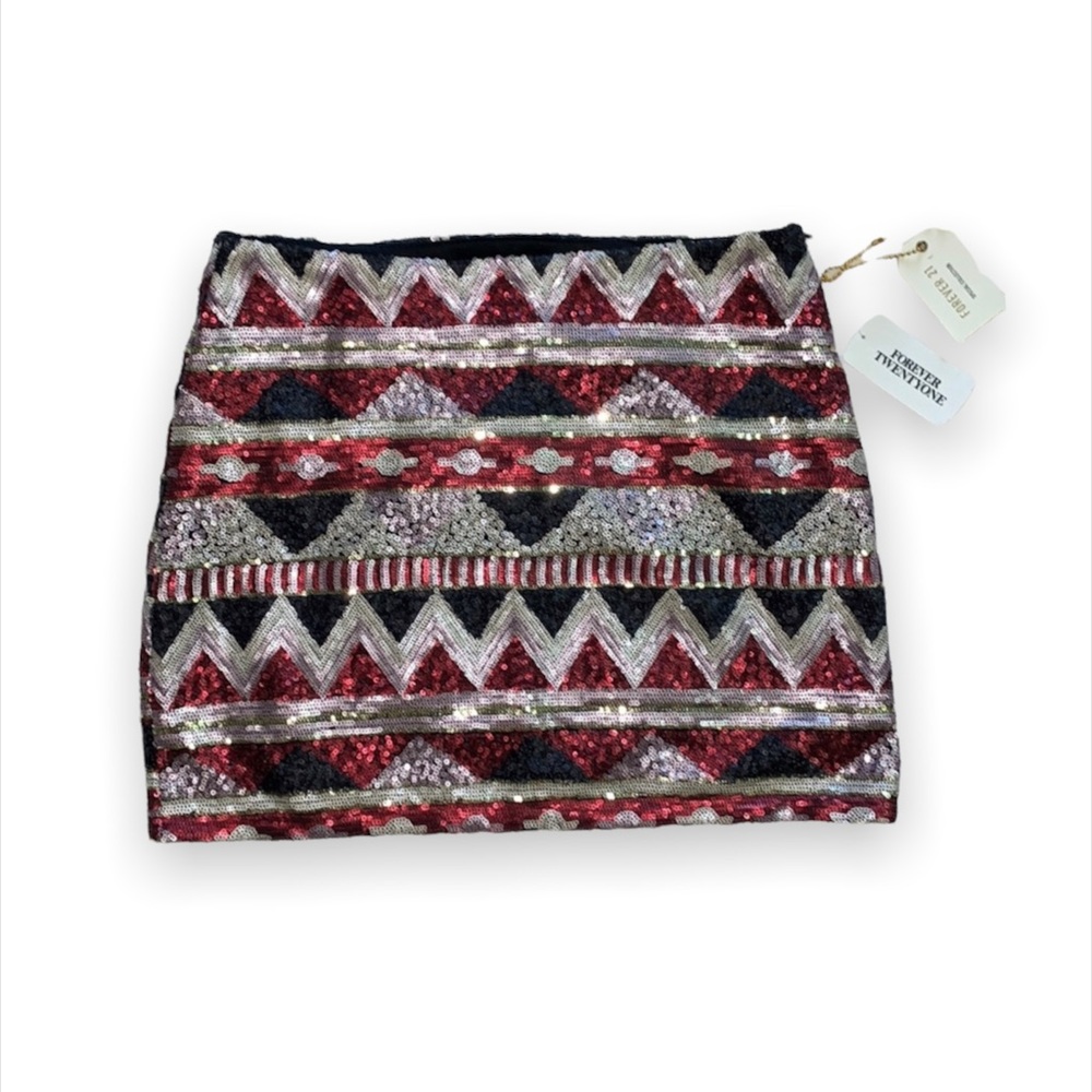 FOREVER 21 - Special Collection - Red, Black & Silver Sequin Glitter Mini Skirt